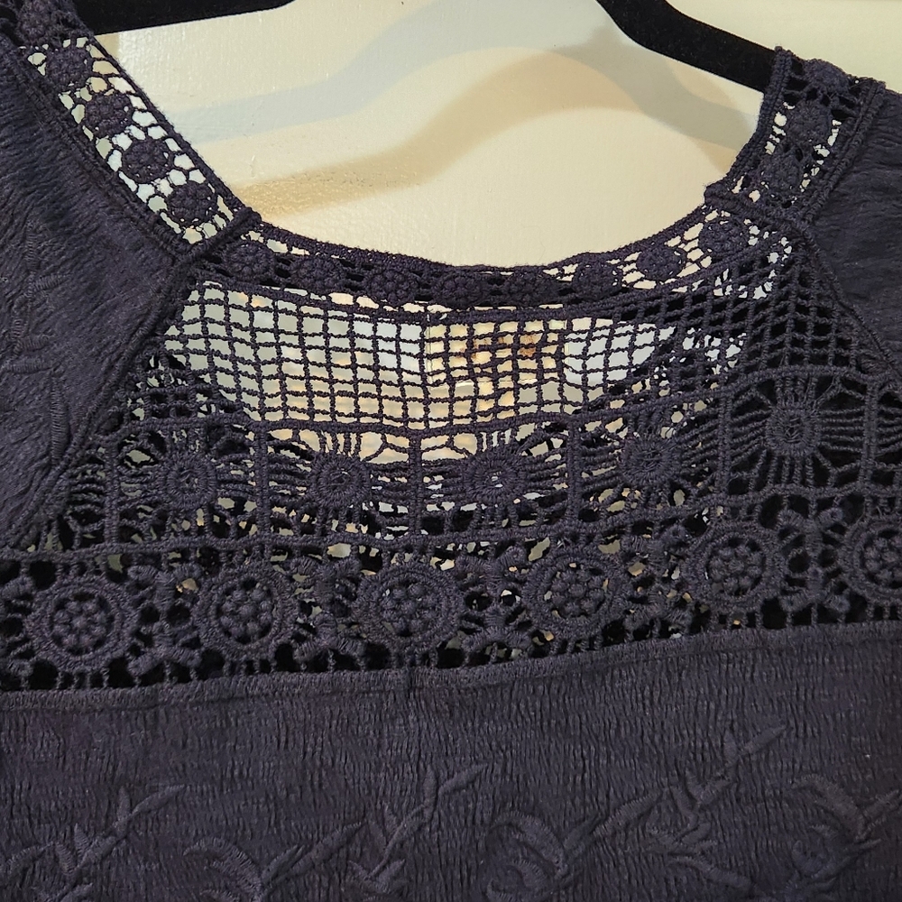 Women's Deletta Anthropologie Crochet Navy Blue Shirt, Size L - Picture 11 of 12